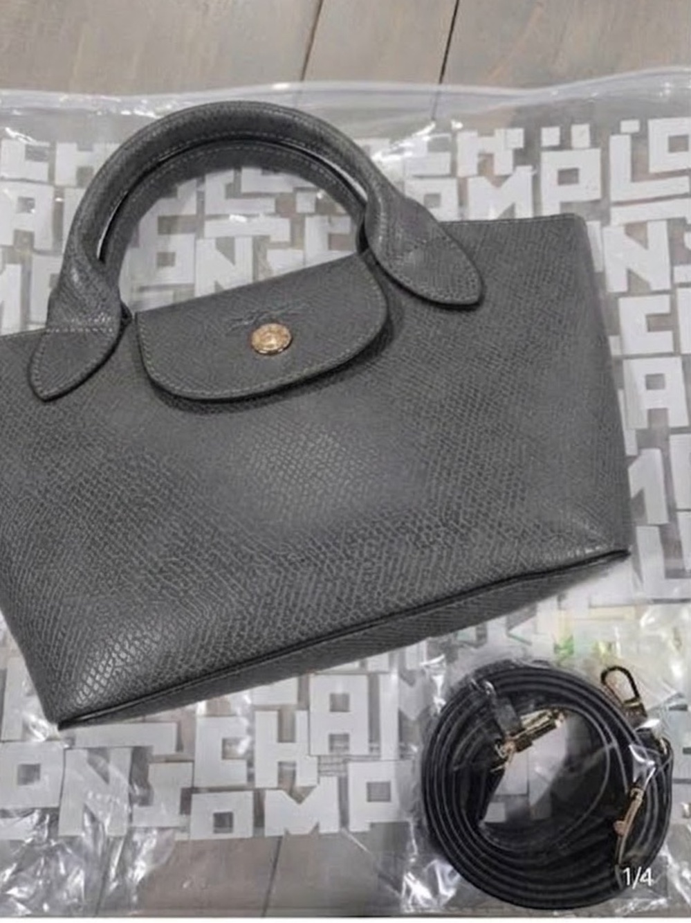 Longchamp small gray purse Tote Bag leather epure